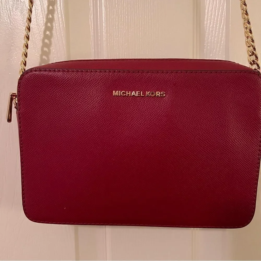 Michael Kors Jet Set Saffiano Leather Merlot East West Crossbody Satchel